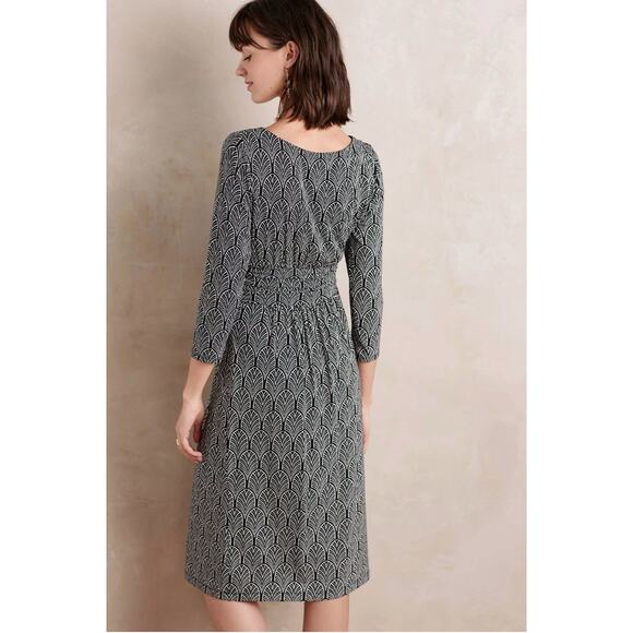 MAEVE Anthropologie Galena Black & White 3/4 Sleeve Wrap Top Midi Dress X-Small - Picture 4 of 11